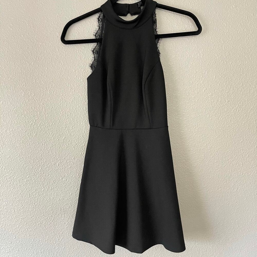 Aqua Black Open Lace Back Fit and Flare Skater Halter Womens High Neck Dress XS